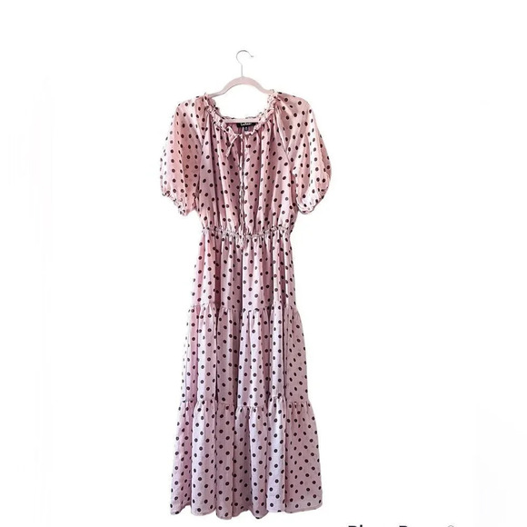 Lulus Love You Tier-ly Women's‎ Blush Pink Polka Dot Tiered Midi Dress Medium - Picture 6 of 12